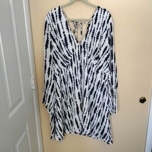 NWT Nasty Gal Navy White Open Tie Back Babydoll Dress 18 Sexy Vacation Boho